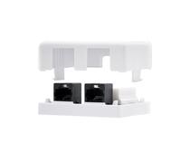 RJ45 Cat.5e UTP Surface Rosette with 2 Outlets, White, Ideal for Data Networks and Connections in Offices or Homes.