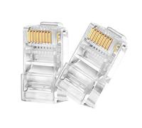 RJ45 CAT6 Pass Through Connectors 100 Pack - Easy and Fast Termination - Gold Plated 3 Prong 8P8C Modular Ethernet UTP Network Cable Plug End for Cat6 Cat5e