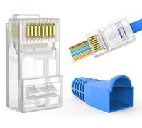 RJ45 Connector Pass Through Cat6 (Cat6 Pass Through, 100-Pack Plugs&100-Pack Boots) for Solid or Stranded UTP Ethernet Cable