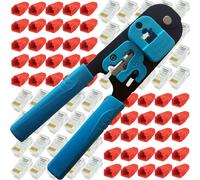 RJ45 Crimp Tool 100x CAT5e Connectors & Cable Strain Relief Network Jacks 8P8C