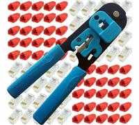 RJ45 Crimp Tool 100x CAT5e Connectors & Cable Strain Relief Network Jacks 8P8C Loops Multi One Size