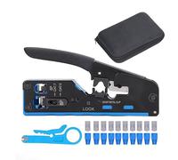 RJ45 Crimp Tool Kit, All in One Ethernet Crimper for 8P 6P RJ Connector with Pass Through Design, Integrated Cutting Stripping Crimping Tool for Cat5 Cat5e Cat6 Network