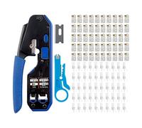 RJ45 Crimp Tool Kit, CAT5 CAT5e CAT6 Ethernet Crimper Modular Data Cable Stripper Cutter for Standard RJ11/RJ12 and RJ45 Connectors (Crimper with Plugs)