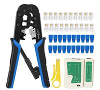 RJ45 Crimp Tool Kit Cat5 Cat5e Ethernet Crimping Tool, RJ-11, 6P/RJ-12, 8P/RJ-45 Crimp, Cut and Strip Tool with 20PCS RJ45 Connectors, 20PCS Covers,1 Network Cable Tester and 1 Wire Stripper