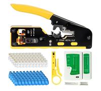 RJ45 Crimp Tool Kit, Ehernet Crimping Tool with 50pcs CAT6 Pass-Through Connectors and Network Cable Tester, Pass Through RJ45 Crimper for Cat5 Cat5e Cat6