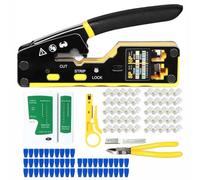 RJ45 Crimp Tool Kit Pass Through Crimper Cutter for Cat5 Cat5e Cat6 Cat6a 8P8C Modular Connector All-in-One Cat6 Crimping Tool Etrhernet Crimper Tool and Tester(9V Battery Not Included)