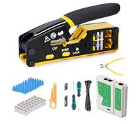 RJ45 Crimp Tool Kit Pass Through Crimper Ethernet Crimping Kit Cat5e Cat6 Plugs Crimping Tool Kit for RJ11/45 6P/8P with Network LAN Cable Tester, 50Pcs Cat 6 Pass Through Connectors