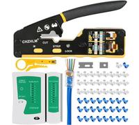 RJ45 Crimp Tool Kit Pass Through Crimper Ethernet Crimping kit Stripper Cutter Crimper All-in-One for 8P RJ45 Cat5 Cat6 6P RJ11/12 Telephone Connectors with Cable Tester