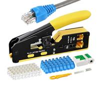 RJ45 Crimp Tool Kit, Pass Through Crimping Tool with Network Cable Tester | 100Pcs CAT5 Connectors & Boots | Stripper | 2 Spare Blades, RJ11 RJ12 Cat5 Cat5e Cat6 Cat6a Cat7 6P 8P Compatible Crimper