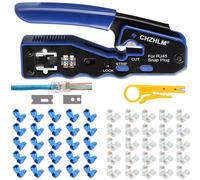 RJ45 Crimp Tool Kit Pass Through Ethernet Crimper Cat6 Crimping Tool | Network Cable Crimper with 50Pcs Cat6 Connectors,50Pcs Boots, Mini Cable Stripper