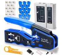 RJ45 Crimp Tool Kit Pass Through Ethernet Crimper for Cat5e Cat6 Cat6a 8P8C Modular Connectors, Cat6 Crimping Tool, Wire Stripper and Network Cable Tester(9V Battery Not Included)