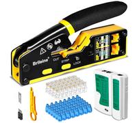 RJ45 Crimp Tool Kit Pass Through, Ethernet Crimping Tool for Cat5 / Cat5e / Cat6, LAN Cable Crimper with Network Cable Tester, Wire Stripper, 50 Cat6 Pass Through Connectors and Boots