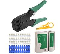 RJ45 Crimp Tool Kit with Cable Tester, Cat5e Cat6 Cat7 RJ11 Crimping Tool, Wire Stripper Cutter, Includes 100 Connector Ends and 100 Crimp Boots for LAN, ADSL and DSL Network Cable Installation