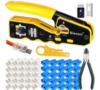 RJ45 Crimp Tool Pass Through - Blenori RJ45 Pass Through Crimp Tool for CAT6 Cat5e Cat5 Wires, Ethernet RJ45 Crimper with 50PCS CAT6 Pass Through Connectors, 50PCS RJ45 Boots