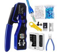 RJ45 Crimp Tool Pass Through Ethernet Crimper for Cat6 Cat5e Cat6a Connectors All-in-One Cat6 Crimping Tool Kit