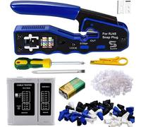 RJ45 Crimp Tool Pass Through Kit, Network Cable Tester for CAT6 Cat5e Cat5 Connectors with Crystal Connectors, Screwdriver, Portable Network Cable Plier Tester Kit
