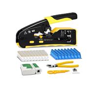 RJ45 Crimp Tool Through Grade Ethernet Crimper Ratcheting Modular Data Cable Crimper for Cat5 Cat6 Cat6a Network Plugs