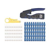 RJ45 Crimping Tool, Ethernet Crimper Cutter Stripper for Cat5 Cat5e Cat6 Cat6A, Professional Network Cable Crimping Kit with 50pcs Connectors and Sleeves, All in One Crimp