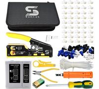 Rj45 Crimping Tool Pass Through, Crimping Tool Kit Network Cable Tester for RJ45 CAT5 Cat6 CAT7 Either Crimper Tool Kit Network Tool Kit with Wire Cutter Plier Pass Through Connector Protective Cover
