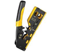 RJ45 Crimping Tool Pass Through, Professional Grade Ethernet Cable Crimper for Cat7 Cat6A Cat6 Cat5E Cat5 Modular Plugs(Yellow)