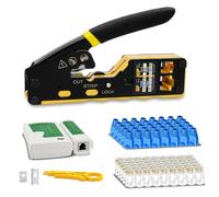 RJ45 Crimping Tool Set, RJ45 Crimp Tool Pass Through Kit with Network Cable Tester, 50Pcs Cover Boots, 50Pcs Connectors, Mini Wire Stripper, Ethernet CAT5 Cat5e Cat6 Crimper Tool Kit