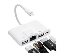 RJ45 Ethernet 4 in 1 Lightning to HDMI Adapter - 1080P HD Network LAN Wired USB Data Sync Charging Card Reader for iPhone/iPad/TV/Monitor/Projector/Keyboard/Mouse