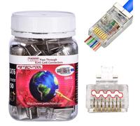 RJ45 Pass Through Connector Cat6a Cat6 23AWG Gold Plated 8P8C Ethernet Connector Shielded Plug Ends (50Pack)