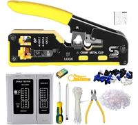 RJ45 pass through Crimping Tool Kit RJ45 RJ12 Cable Tester Ethernet Passthrough Crimper Striper Cutter Plier Screwdriver Punch down tool set for Cat5e Cat6 cat7 cat8 RJ45 Network connectors crimp tool