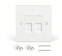 RJ45 Socket Cat6 Ethernet Wall Socket Double Port Faceplate Flat Wall Plate, Cat6 Port Ethernet Cable Networking Socket Box with Keystone Jack, Compatible with Cat5/Cat5e/Cat6 Cables, 1 Pack