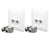 RJ45 Socket Wall Plate Set, Double Port CAT7 Network Socket, Ethernet Cable Sockets with 4 Keystone Jacks, RJ45 Wall Sockets for CAT7 CAT6A CAT6
