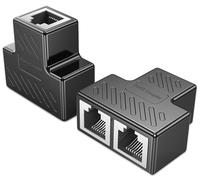 RJ45 Splitter Connectors Adapter 1 to 2 Ethernet Splitter Coupler Double Socket HUB Interface Contact Modular Plug Connect Network LAN Internet Cat5 Cat6 Cable 2 Pack