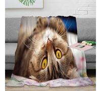 RJAVAGFZL 3D Printed adorable cat lying Thermal Blanket Microfiber Warm Insulating Bedding Soft cute tabby feline Fluffy Blanket Breathable All Season for Men Women Kids Families 50x60inch(127x152cm)