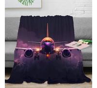 RJAVAGFZL 3D Printed airplane night flight Sofa Throw Microfiber Ultra Soft Warm Bedding digital art Bed Throw Breathable All Season for Dorm Dwellers University Students Teens 80×90inch(200x230cm)