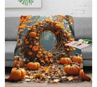 RJAVAGFZL 3D Printed Autumn wreath Bedding Throw Microfiber Soft Warm Bedding Cosy Fall decor Bedding Blanket Wrinkle Resistant Non Pilling for Adults Couples Households 80×90inch(200x230cm)