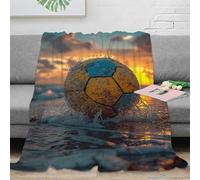 RJAVAGFZL 3D Printed beach soccer ball Bed Blanket Microfiber Warm Soft Bedding All Season vibrant sunset scene Sofa Throw Anti Static No Shedding for Men Women Households 60x80inch(150x200cm)