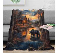 RJAVAGFZL 3D Printed cabin scene Cozy Throw Blanket Microfiber Warm Soft Bedding Cosy Wild bear Throw Blanket Lightweight All Season for Dorm Dwellers University Students 70×80inch(180x200cm)