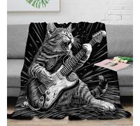 RJAVAGFZL 3D Printed cat guitar Bedding Throw Microfiber Soft Warm Bedding Cosy Black white Bedding Blanket Wrinkle Resistant Non Pilling for Adults Couples Households 80×90inch(200x230cm)