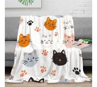 RJAVAGFZL 3D Printed Cute cat faces Lounge Throw Microfiber Warm Cosy Bedding Soft Cartoon animal pattern Living Room Throw Anti Static Fade Resistant for Kids Adults Families 80×90inch(200x230cm)