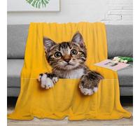 RJAVAGFZL 3D Printed Cute kitten peeking Soft Throw Microfiber Soft Cosy Bedding Warm Adorable tabby cat Thermal Blanket Anti Static No Shedding for Men Women Kids Households 50x60inch(127x152cm)