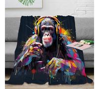 RJAVAGFZL 3D Printed DJ monkey art Sofa Throw Microfiber Ultra Soft Warm Bedding colorful pop Blanket Anti Static Machine Washable for Teens Students Renters Apartment Dwellers 80×90inch(200x230cm)
