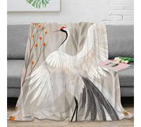 RJAVAGFZL 3D Printed Elegant crane Bed Blanket Microfiber Soft Cosy Bedding Warm Artistic bird illustration Warm Blanket Breathable All Season for Homeowners Renters Adults 60x80inch(150x200cm)