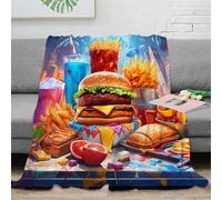 RJAVAGFZL 3D Printed Fast food feast Blanket Microfiber Soft Warm Bedding Cosy Vibrant cartoon Throw Blanket Lightweight Compact for University Students Dorm Dwellers 50x60inch(127x152cm)