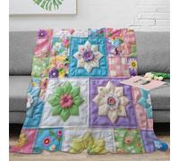 RJAVAGFZL 3D Printed Floral quilt design Couch Blanket Microfiber Soft Warm Bedding Cosy Handmade patchwork All Season Blanket Machine Washable No Shedding for Men Women Couples 40x50inch(100x130cm)