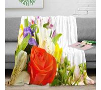 RJAVAGFZL 3D Printed flower bouquet Living Room Throw Microfiber Ultra Soft Warm Bedding vibrant garden Home Blanket Wrinkle Resistant Anti Static for Homeowners Renters Families 70×80inch(180x200cm)