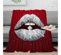 RJAVAGFZL 3D Printed glitter lips Sofa Throw Microfiber Ultra Soft Warm Bedding shiny glam Blanket Anti Static Machine Washable for Teens Students Renters Apartment Dwellers 80×90inch(200x230cm)