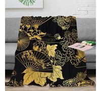 RJAVAGFZL 3D Printed Golden fans Home Blanket Microfiber Warm Cosy Bedding Soft Japanese floral pattern Lounge Throw Wrinkle Resistant Non Pilling for Men Women Kids Households 40x50inch(100x130cm)