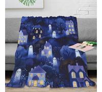 RJAVAGFZL 3D Printed Halloween houses Blanket Microfiber Soft Warm Bedding Durable ghostly night scene Cosy Throw Machine Washable No Shedding for Couples Families Guests 50x60inch(127x152cm)