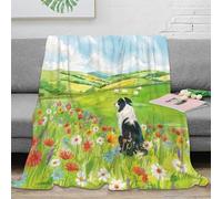 RJAVAGFZL 3D Printed herding dog Throw Blanket Microfiber Soft Cosy Warm Bedding Rural landscape Sofa Throw Lightweight Anti Static for Men Women Couples Households 70×80inch(180x200cm)