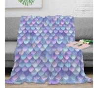 RJAVAGFZL 3D Printed mermaid scales Living Room Throw Microfiber Soft Warm Bedding Breathable pastel fantasy design Cozy Throw Blanket for Housewarming New Homeowners 70×80inch(180x200cm)
