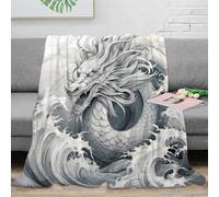RJAVAGFZL 3D Printed mythical dragon Throw Blanket Microfiber Ultra Soft Warm Bedding black white art Lounge Throw Anti Static Non Pilling for Couples Families Guests 80×90inch(200x230cm)